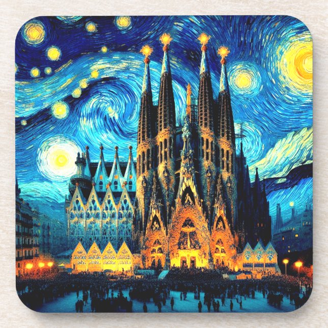 Starry Sagrada Familia Barcelona Beverage Coaster (Front)