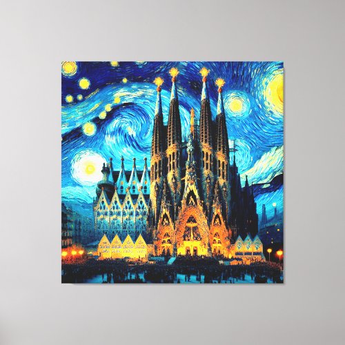 Starry Sagrada Familia Barcelona Canvas Print