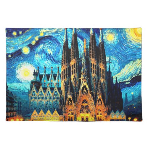 Starry Sagrada Familia Barcelona Cloth Placemat