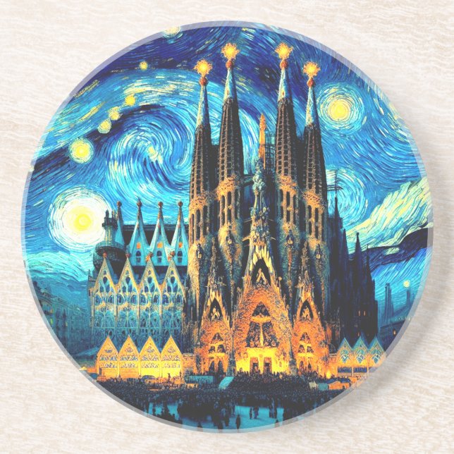 Starry Sagrada Familia Barcelona Coaster (Front)