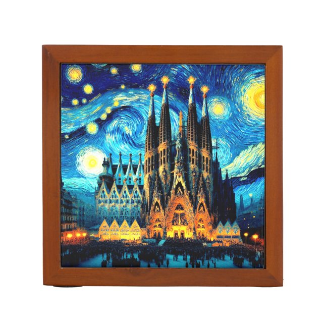 Starry Sagrada Familia Barcelona Desk Organizer (Front)