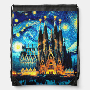 Starry Sagrada Familia Barcelona Drawstring Bag