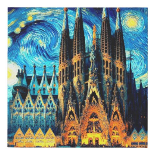 Starry Sagrada Familia Barcelona Faux Canvas Print