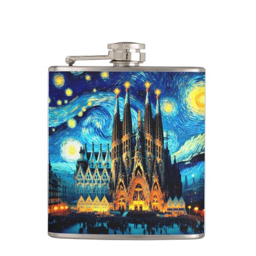 Starry Sagrada Familia Barcelona Flask