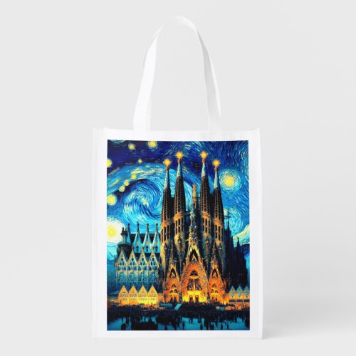 Starry Sagrada Familia Barcelona Grocery Bag