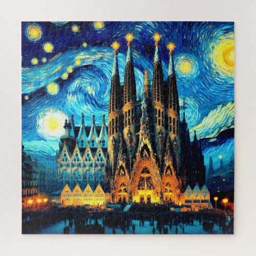 Starry Sagrada Familia Barcelona Jigsaw Puzzle