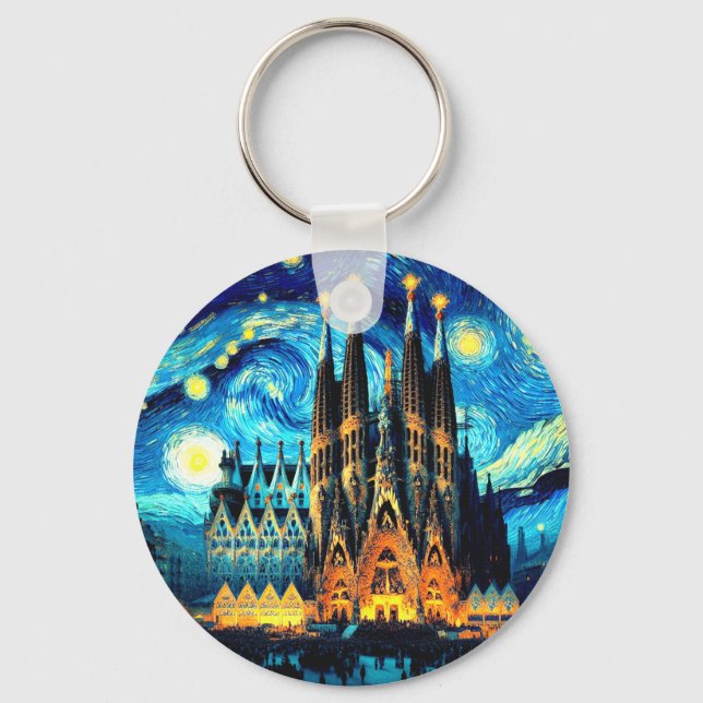 Starry Sagrada Familia Barcelona Keychain (Front)