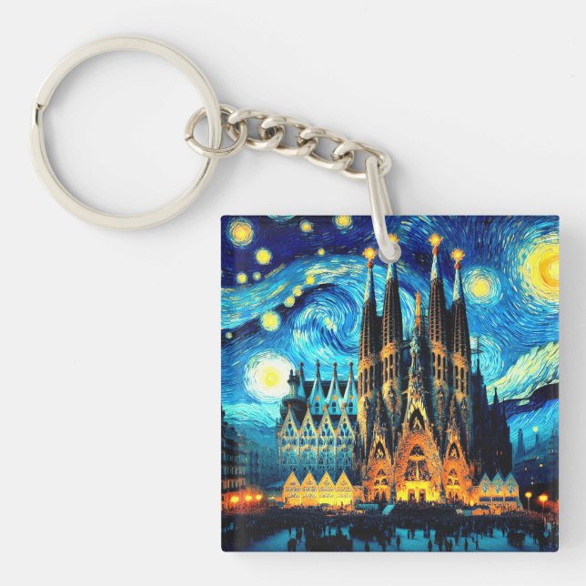 Starry Sagrada Familia Barcelona Keychain (Front)