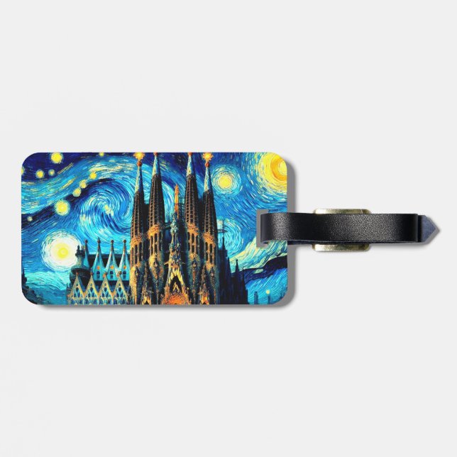 Starry Sagrada Familia Barcelona Luggage Tag (Back Horizontal)