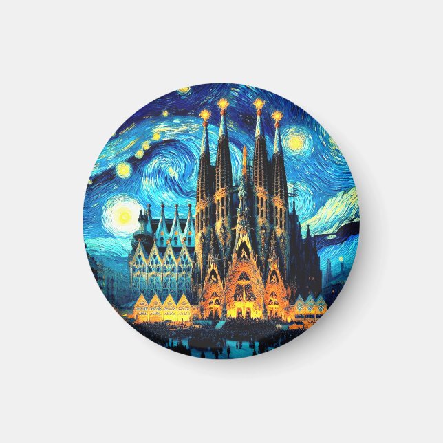 Starry Sagrada Familia Barcelona Magnet (Front)