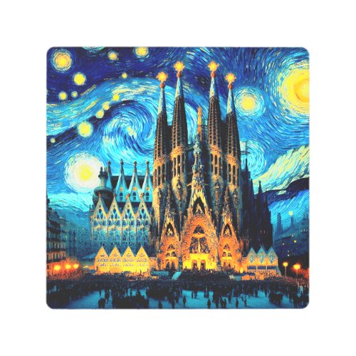 Starry Sagrada Familia Barcelona Metal Print