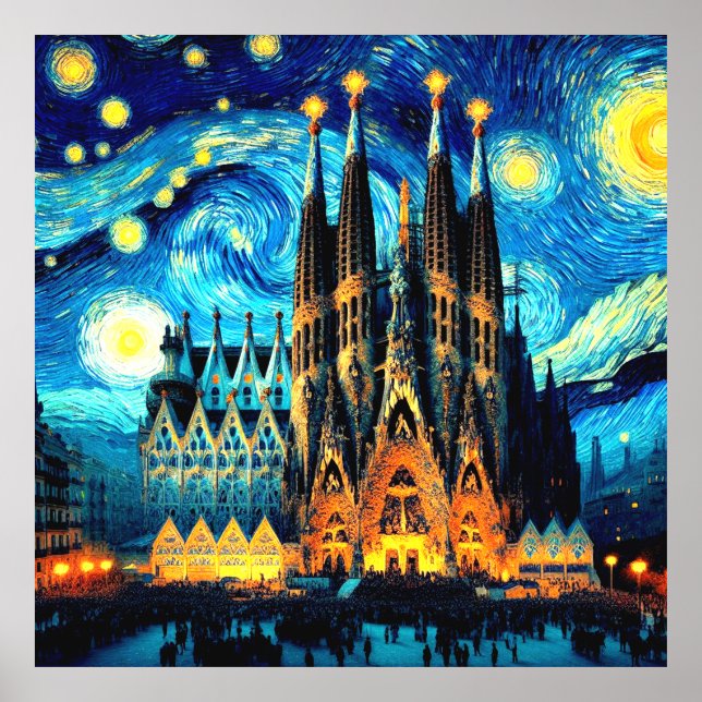 Starry Sagrada Familia Barcelona Poster (Front)