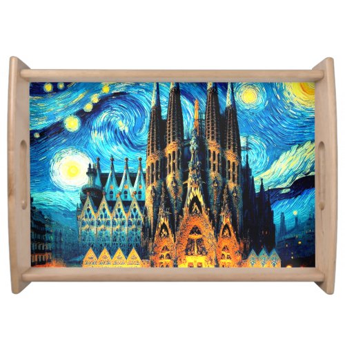Starry Sagrada Familia Barcelona Serving Tray