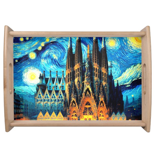 Starry Sagrada Familia Barcelona Serving Tray (Front)