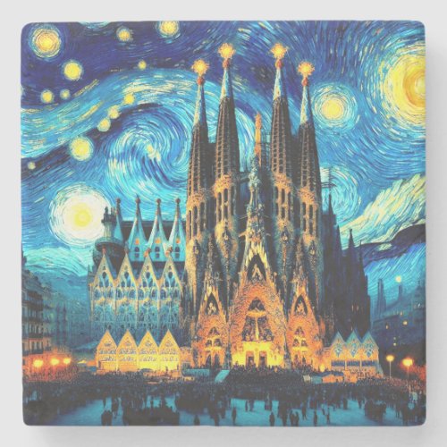 Starry Sagrada Familia Barcelona Stone Coaster
