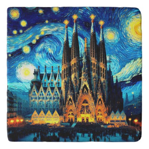 Starry Sagrada Familia Barcelona Trivet