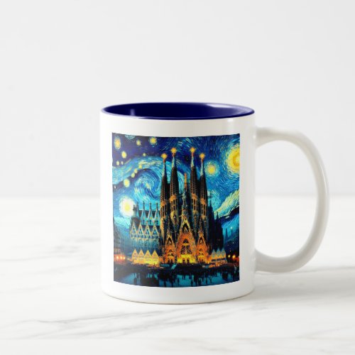 Starry Sagrada Familia Barcelona Two_Tone Coffee Mug