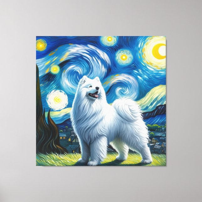 Starry Samoyed Dog Portrait - Pet Portrait Canvas Print (Front)