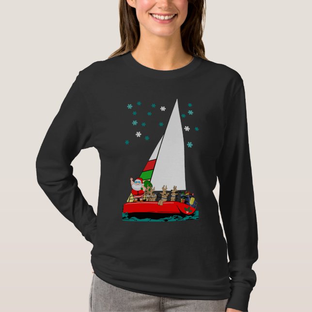 Starry Santa Sailing at Christmas black T-Shirt (Front)