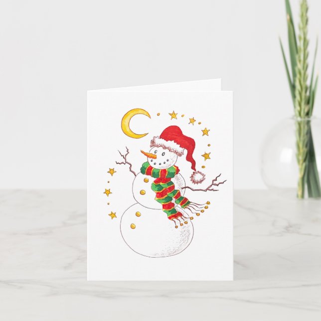 Starry Santa Snowman greeting card (Front)