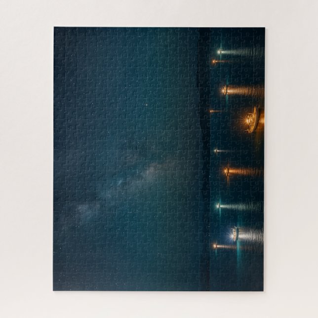 Starry Sea and Night Fishing Lights Jigsaw Puzzle (Vertical)
