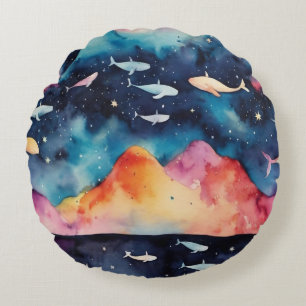Starry Seascape Round Pillow
