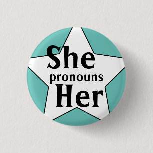 Starry She Her Pronouns Button