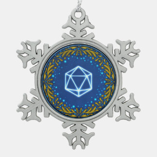Starry Skies D20 Snowflake Pewter Christmas Ornament