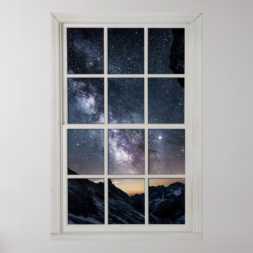 Starry Skies White Frame Window Illusion Poster