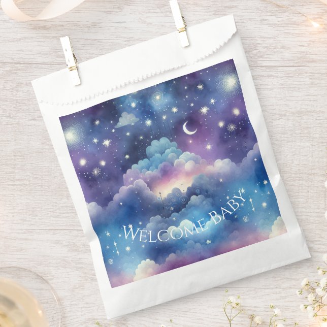 Starry Sky Adoption Shower – Moon and Stars Favor Bag (Starry sky baby shower favor bag)