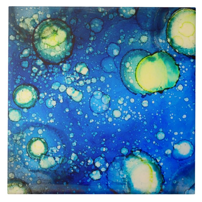 Starry Sky Alcohol Ink Painting Ceramic Tile (Front)