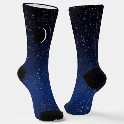 Starry Sky and Crescent Moon Deep Blue Socks