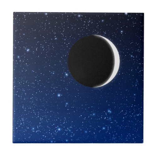 Starry Sky and Crescent Moon Deep Blue to Black Ceramic Tile