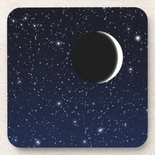 Starry Sky and Crescent Moon, Deep Blue to Black Coaster