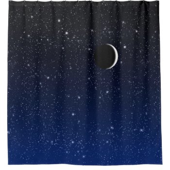Starry Sky And Crescent Moon  Deep Blue To Black Shower Curtain by Floridity at Zazzle