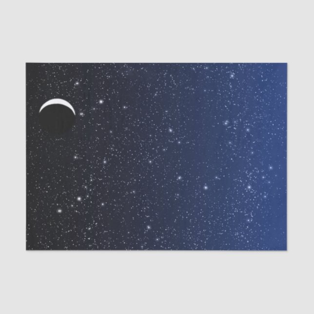 Starry Sky and Crescent Moon, Deep Blue to Black Tissue Paper (Front)