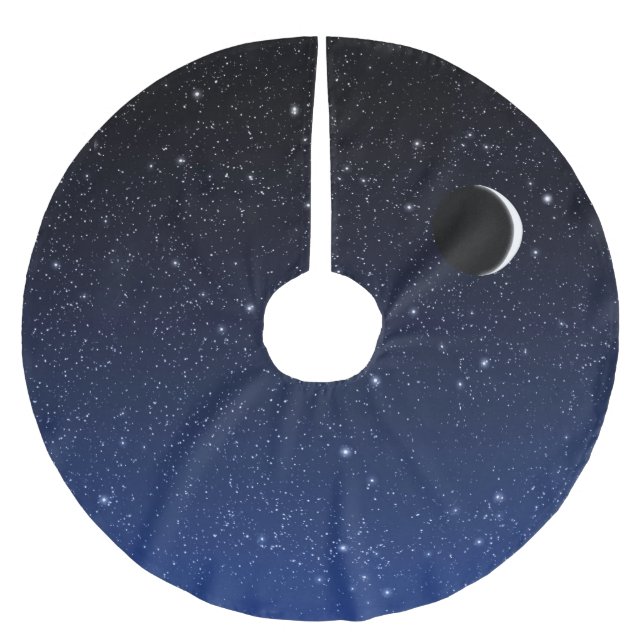 Starry Sky and Crescent Moon, Midnight Blue Brushed Polyester Tree Skirt (Front)
