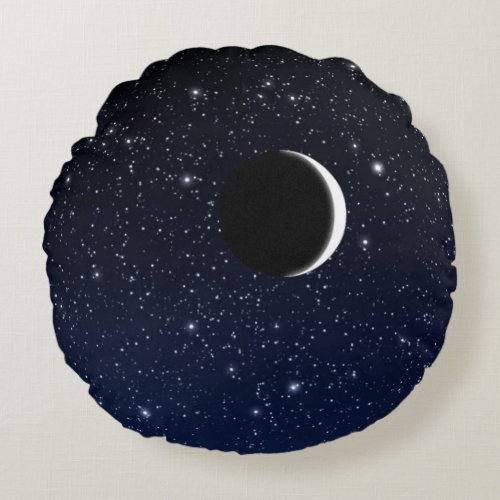 Starry Sky and Crescent Moon Midnight Blue Round Pillow