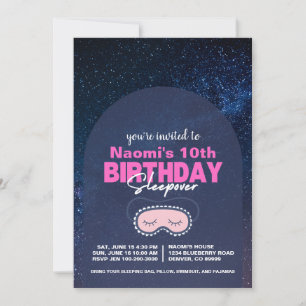 Starry Sky and Pink Birthday Sleepover Invitation