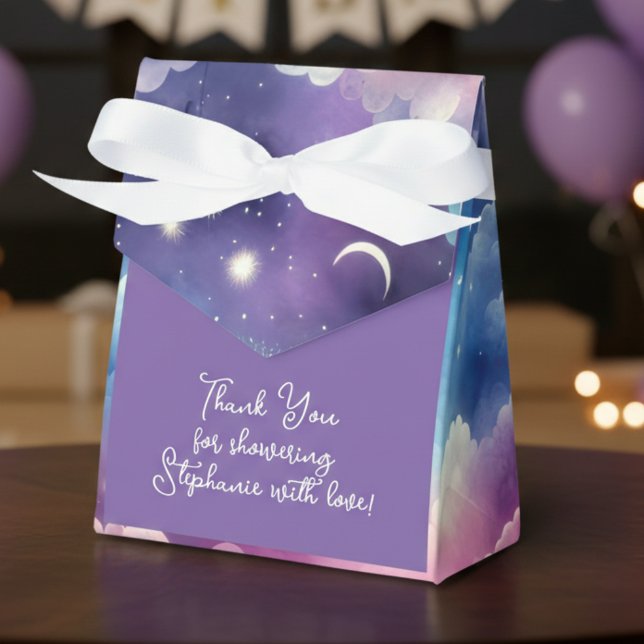 Starry Sky Baby Adoption Shower – Moon and Stars Favor Boxes (Celestial baby shower guest favor bag)