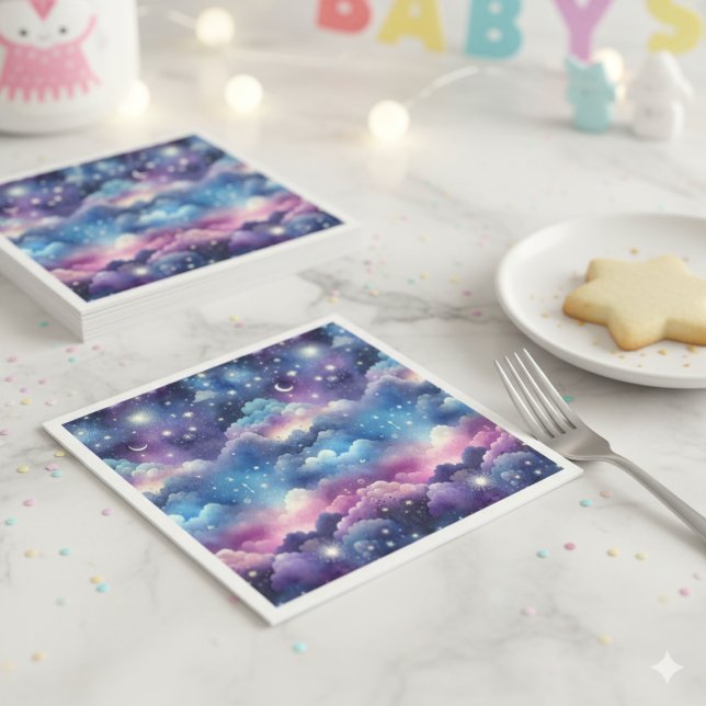 Starry Sky Baby Adoption Shower – Moon and Stars Napkins (Starry sky baby shower napkin)