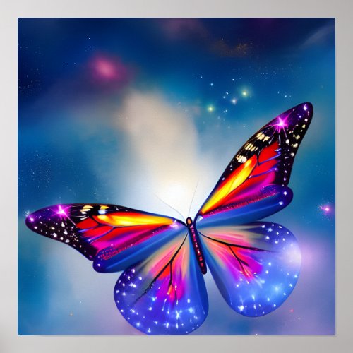 Starry Sky Butterfly Poster