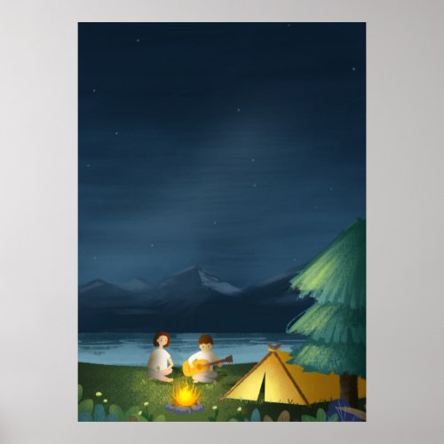 Starry Sky Camping Couple Tent Poster