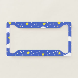 Starry Sky Cloudy Dreamy Yellow Stars White Clouds License Plate Frame