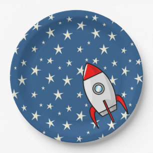 Starry Sky Fat Rocket Ship Paper Plates