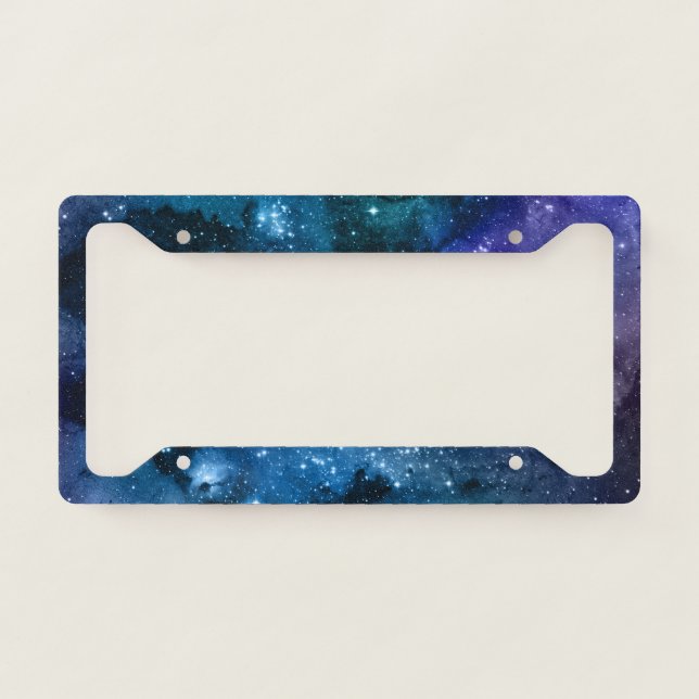 Starry Sky Galaxy Blue Sparkle Space Aesthetic License Plate Frame (Front)