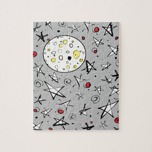 Starry Sky Grey w Moon Graphic Puzzle _ Artwork