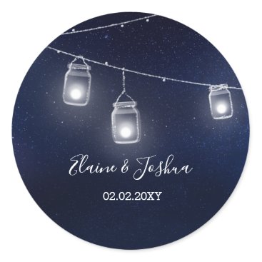 starry sky mason jars wedding classic round sticker