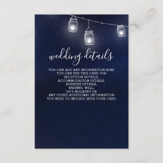 Starry sky mason jars wedding details cards