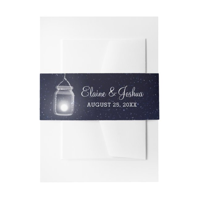 starry sky mason jars wedding invitation belly band (Front Example)